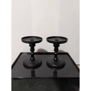 Pottery Barn Booker Pillar Candle Holders Black Discontinued 6" Set Of 2